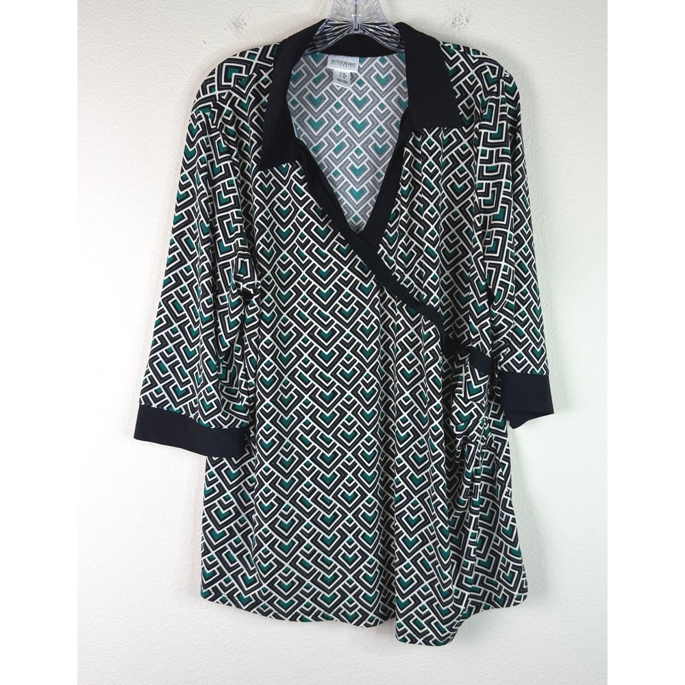 Motherhood Maternity Top Women 2X Geometric Faux Wrap Tunic 3/4 Sleeve Teal